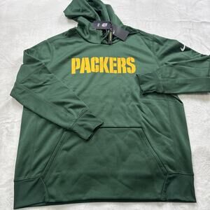 NIKE Dri Fit Green Bay Packers Sweatshirt Hoodie Mens XXL Green Fleece Lined NEW